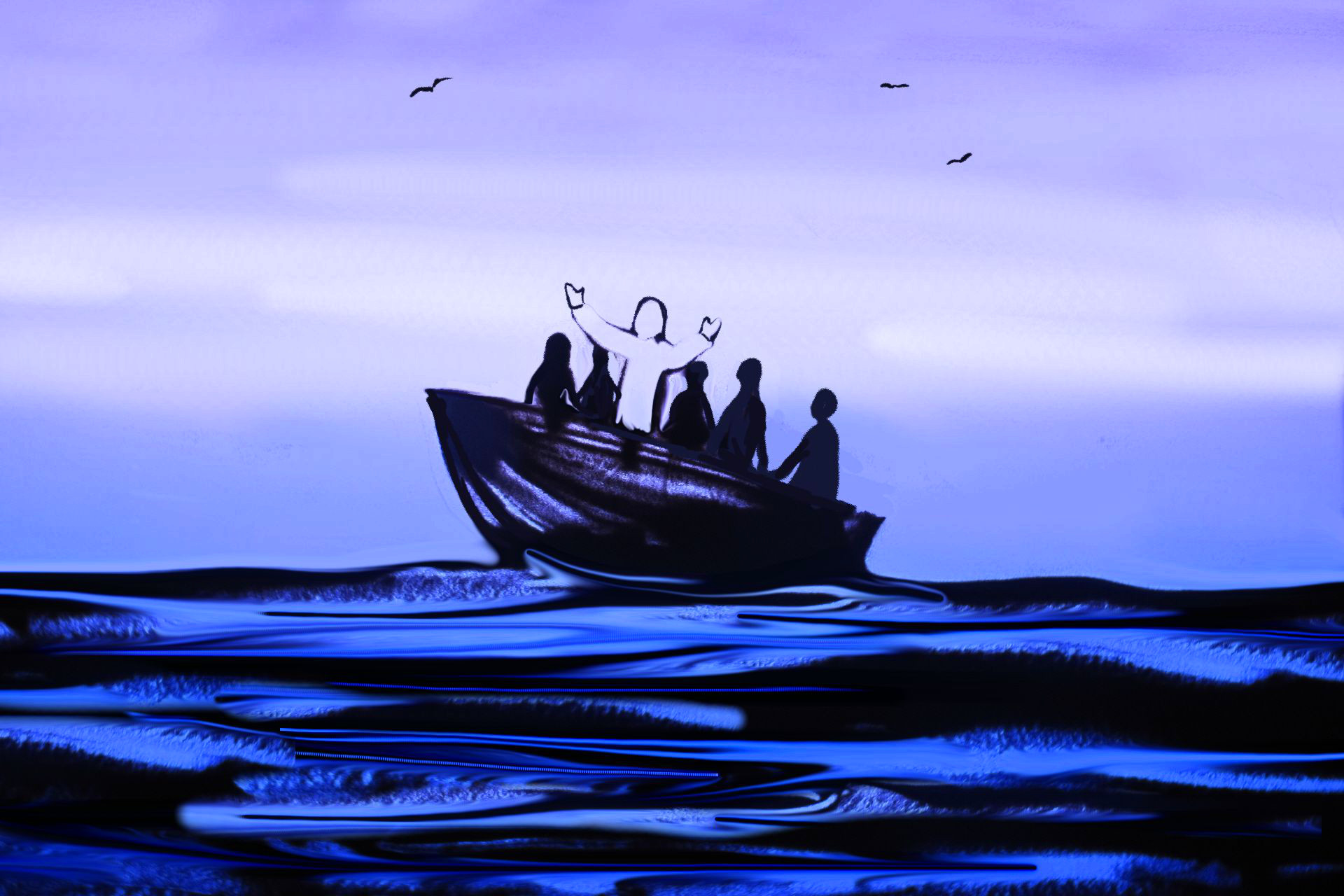 Sandpainting Sturmstillung auf dem See Claudia Kündig